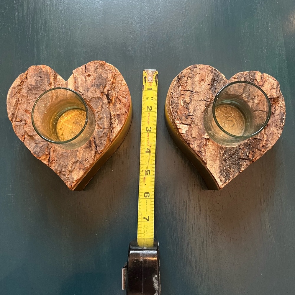 Heart-Shaped Wooden Votive or Small Candle Holders